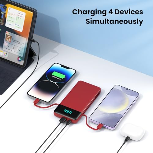 Portable Charger for iPhone with Built in Cables and Wall Plug