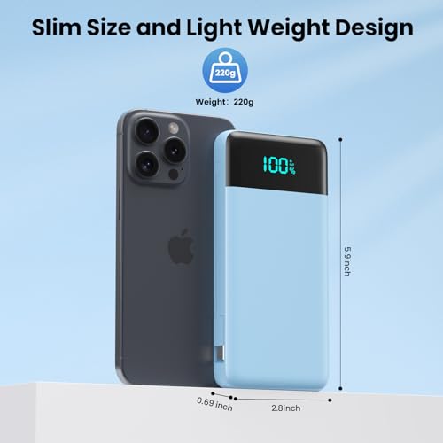 Portable Charger for iPhone with Built in Cables and Wall Plug