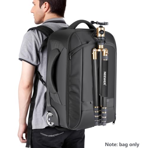 2-in-1 Rolling Camera Bag Backpack Suitcase Style Convertible with Double Handle, Shockproof Trolley Case with Removable Padded for SLR/DSLR Cameras Tripod Lenses (Black/Red)