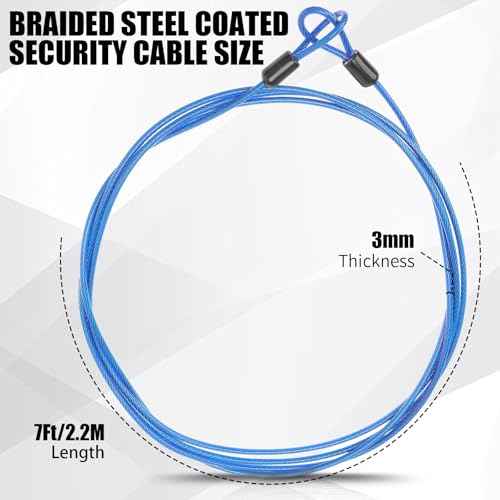 12 Pack Security Cable Luggage Lock with Loops 7 ft 3mm Braided Steel Coated Bike Cable Wire Double Loop Anti Theft Safety for U Lock (12 Count)