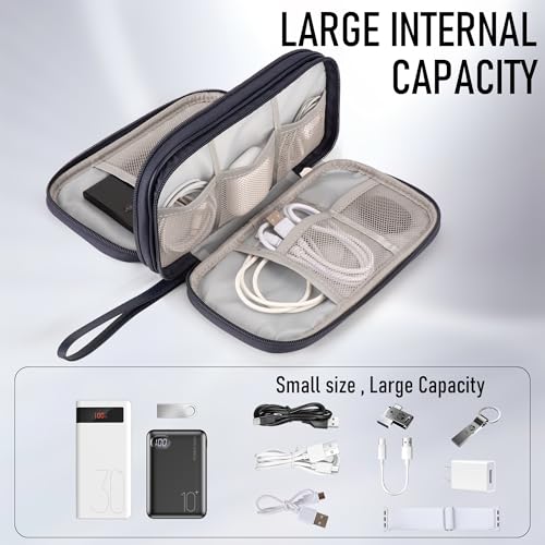 PU Leather Cable Organizer Double Layer Travel Pouch