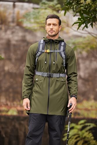 Men's Packable Rain Jacket Long Raincoat With Hood Mens Raincoat With Pockets
