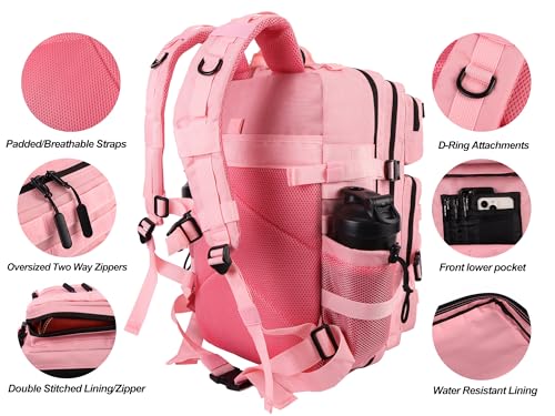 Military Tactical Backpack for Men and Women 45L Army 3 Days Assault Pack Bag Large Rucksack with Molle System Pink