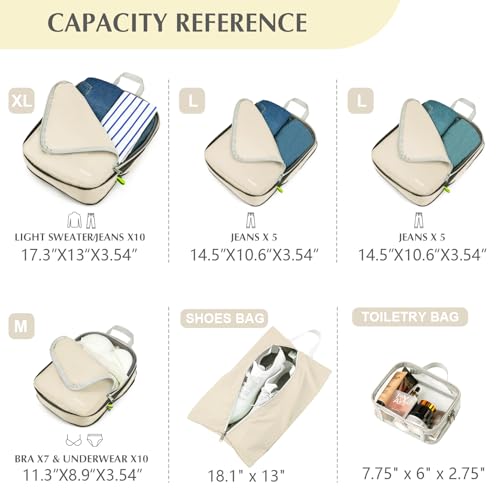 6 Piece Compression Packing Cubes with Shoe Bag (6 Count)