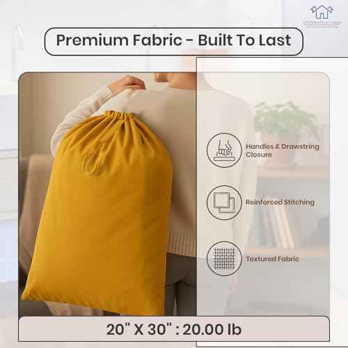 LFH Home Large Premium Cotton Rich Canvas Laundry Bag with Drawstring and Handles Heavy Duty (4 Count)