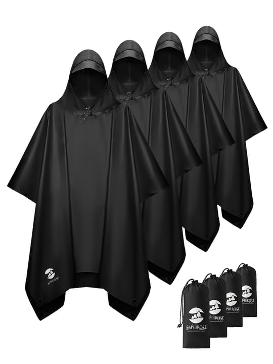 Adult Rain Poncho Waterproof Hooded Raincoat Lightweight Packable