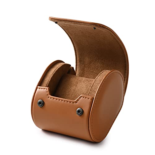 Single Leather Watch Roll Travel Case Brown