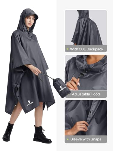 Adult Rain Poncho Waterproof Hooded Raincoat Lightweight Packable