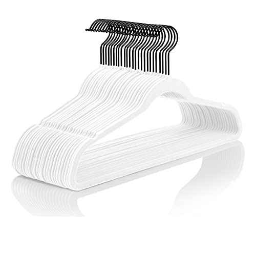 White Velvet Hangers 50 Pack Non Slip Heavy Duty Black Hooks (50 Count)