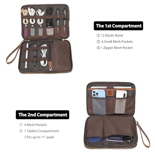 Full Grain Leather Travel Cable Accessories Bag