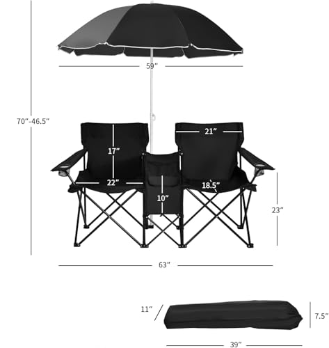 Double Camping Chair with Umbrella