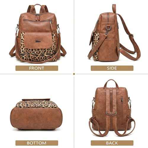 PU Leather Small Backpack Purse for Women Ladies Leopard