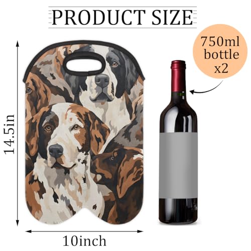 Dogs Animal 2 Bottle Wine Carrier Tote Bag Insulated Wine Bottles Neoprene Bag with Secure Carry Handle Portable Wine Cooler Bag for Travel Picnic Beach