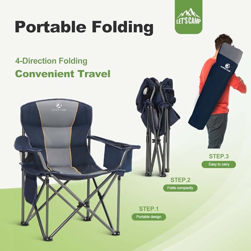 Folding Camping Chair Oversized Heavy Duty Padded Outdoor Chair with Cup Holder Storage and Cooler Bag