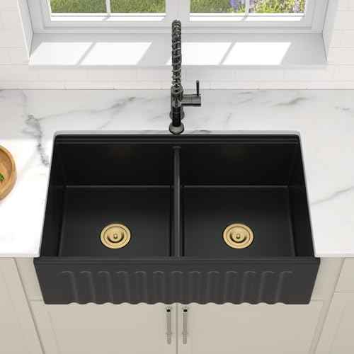 33" Black Ceramic Porcelain Farmhouse Sink