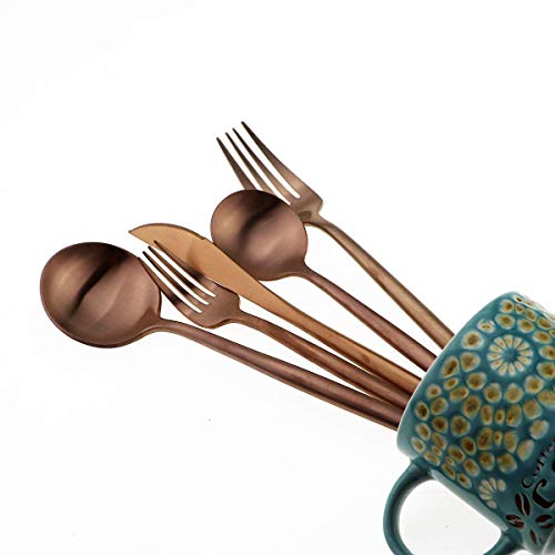 20-Piece 18/10 Stainless Steel Flatware Silverware, Luxury Dinnerware Set Travel Cutlery Tableware Include Knife Fork Spoon Service for 4,Healthy & Eco-Friendly Dishwasher Safe (Rose Gold) (4 Count)