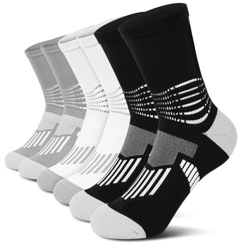 Crew Compression Socks Athletic Running Socks for Men Women Plantar Fasciitis Relief 3 Pairs