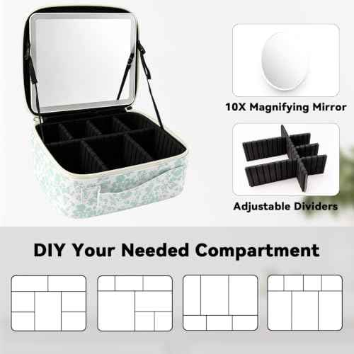 Travel Makeup Bag with LED Mirror Toiletry Bag for women with 10x magnifying glass