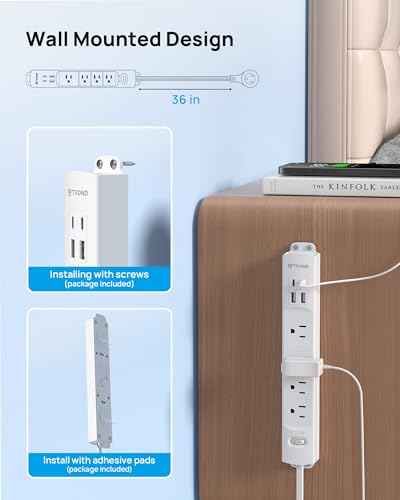 Wall Mount Surge Protector Power Strip with 360 Rotating Plug