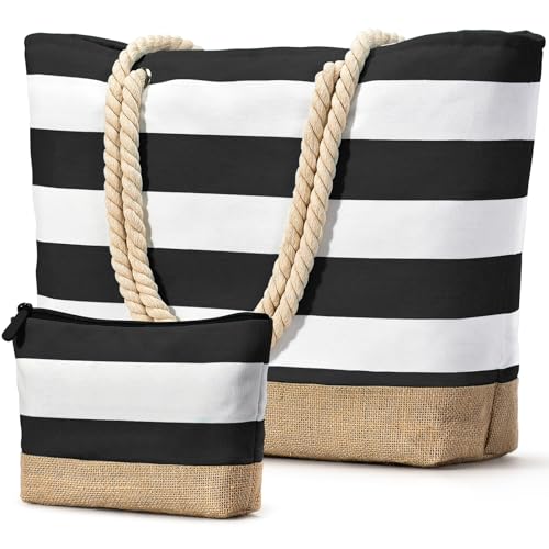 Beach Bag Initial Beach Tote with Makeup Bag for Travel