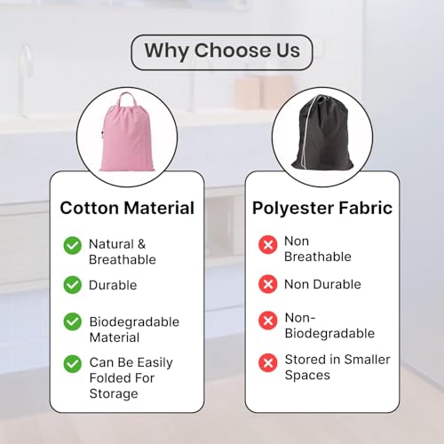 LFH Home Large Premium Cotton Rich Canvas Laundry Bag with Drawstring and Handles Heavy Duty (4 Count)