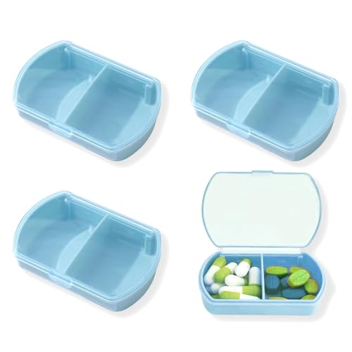 4PCS Small Pill Case Travel Pill Box Cute Pill Organizer for Purse Portable Daily Medicine Organizer 2 Compartment Pill Holder for Vitamins (4 Count)