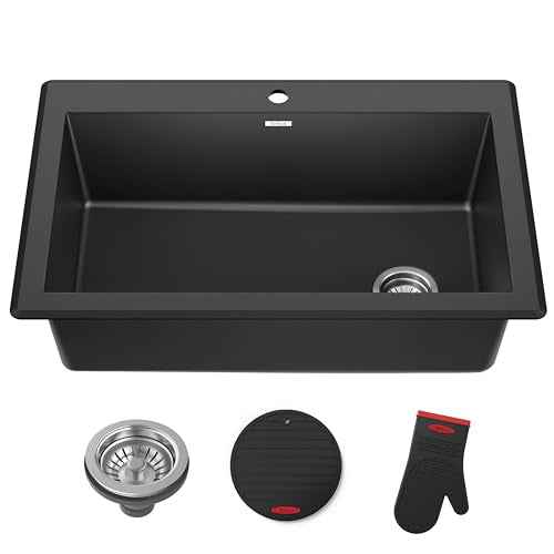 Black 33 in Single Bowl Drop In Granite Sink KGD