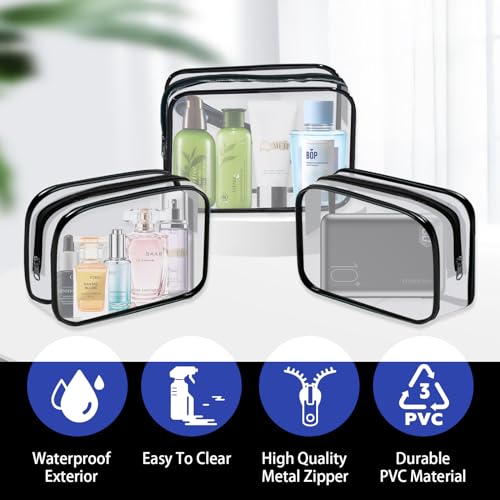 16 Pieces Clear Cosmetic Bags PVC Clear Makeup Bags TSA Approved Toiletry Bag with Zipper Waterproof Vinyl Plastic Organizer Storage Transparent Pouch for Women and Men (16 Count)
