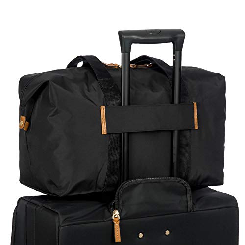 Bric’s X-Bag/X-Travel 2.0 Overnight Weekender Duffel, Water-Resistant Folding Carry-On with Leather Trim, Removable Shoulder Strap and Pass-Through Sleeve - Mini Bag Included – 18 Inch, Black