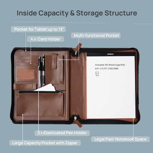 PU Leather Padfolio Portfolio with Handle