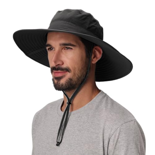 UPF50+ Mens Sun Hat Wide Brim Sun Protection Hat Mens Womens Large Brim Bucket Beach Fishing Gardening Hat Black