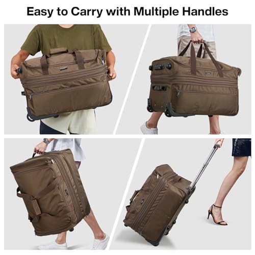 Large Expandable checked Luggage Suitcases with Wheels Foldable Duffle Bag for Travel suitcase for Women Men Garment Bag（Coffee）