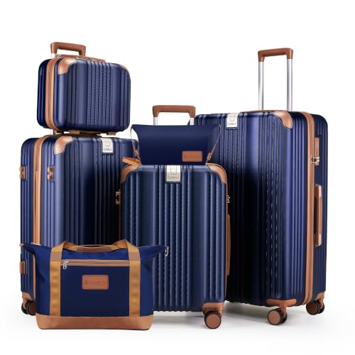 Luggage Set 6 Piece Luggage with PC+ABS Hardshell TSA Lock Spinner Wheels Carry on Lightweight Suitcase Cup Holder (6 Count)