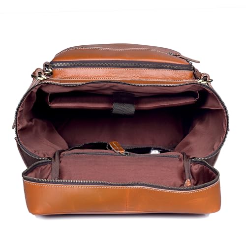 Leather Tan Backpack For Men Genuine Laptop Rucksack For Men Women Genuine Leather Vintage Large Capacity Business Retro Travel Camping Daypack