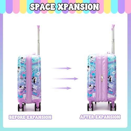 Cute Cat Kid's Luggage Set 2 Piece Suitcase Set 16" Hardside Luggage with Spinner Wheels Girls Carry on Toddler Travel Rolling Luggage Airline Approved (2 Count)