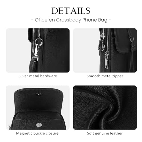 Black Genuine Leather Small Crossbody Bags for Women Cell Phone Purse