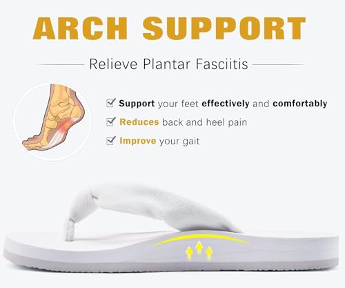 Flip Flops for Women Arch Support Summer Beach Sandals White Size 7