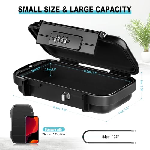 Portable Safe Lock Box with Combination Lock Mini Beach Travel Safe Waterproof Small Lockable Boxs with Removable Wire Rope Combination Lock Box for Dorm