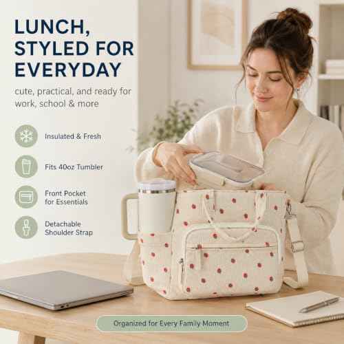 Insulated Lunch Box for Work with Cup Holder