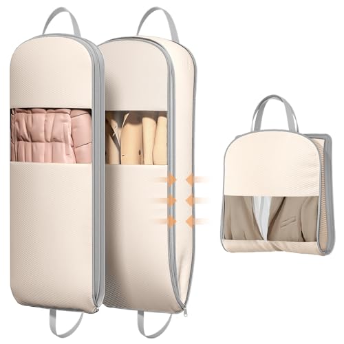 2 Pack 54" Space Saving Garment Bags for Hanging Clothes With Compression Zipper Carry Handles and Window (2 Count)