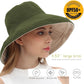 Womens Sun Hats Wide Brim Reversible Bucket Cotton Hat Packable Summer Travel Cap with Hat Clip