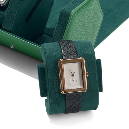 Green Leather Watch Roll Travel Case for Men