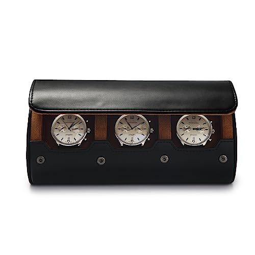 3 Slot Leather Watch Travel Case Black