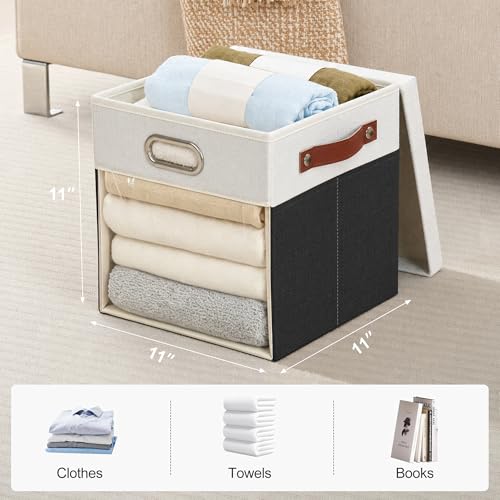11x11 Inch Ultra Thick Fabric Storage Bins with Lids & Windows (3 Count)