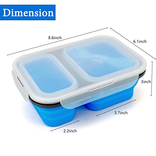 2 Compartments Collapsible Airtight Bento Box with Ideal Portion 600ml & 450ml and 2 in 1 Spoon & Fork