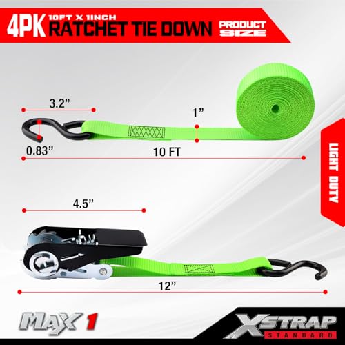 4 PK Ratchet Tie Down Straps (4 Count)