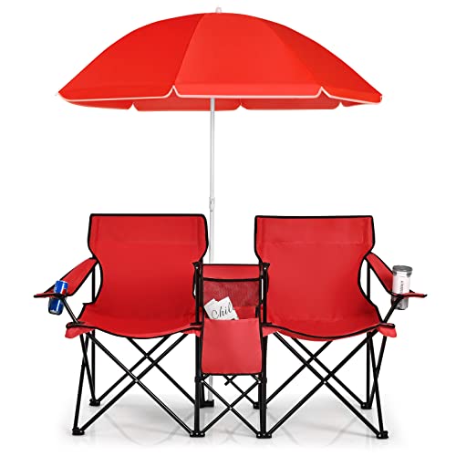 Double Camping Chair with Umbrella