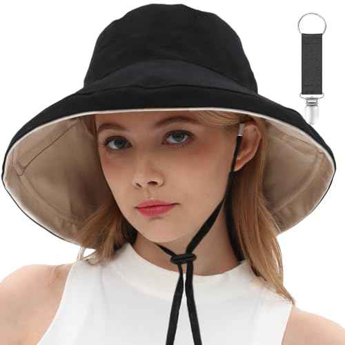 Womens Sun Hats Wide Brim Reversible Bucket Cotton Hat Packable Summer Travel Cap with Hat Clip