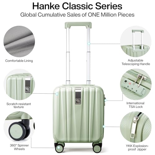 14 Inch Underseat Carry On Luggage with Wheels Hard Shell Suitcases Carry On Bag Lightweight Small Mini Suitcase Travel Luggage for Travel（Bamboo Green）
