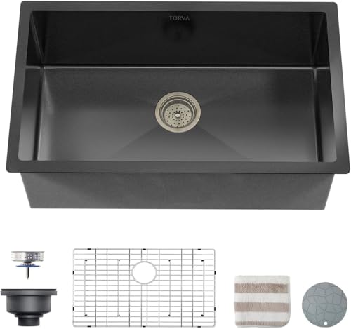 32 x 19 Inch Gloss Black Ceramic Coating with NanoTek Undermount Kitchen Sink